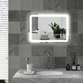 kleankin Oglindă LED, pentru Baie și Machiaj,lumina Reglabilă cu 3 Temperaturi de Culoare, Design anti-aburire, 70x50 cm, Argintiu | Aosom Romania
