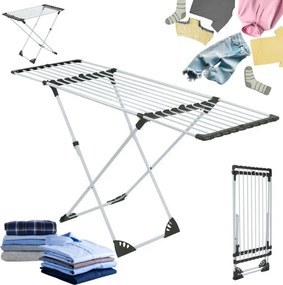 Uscător de rufe pliabil Kinghoff KH 2042, 20 m, până la 20 kg, lungime reglabilă, capete antiderapante, alb/negru