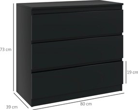HOMCOM Comodă cu 3 sertare, mobilier de depozitare cu design curat pentru dormitor, interior, 80l x 39P x 73H cm | Aosom Romania