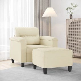 vidaXL Fotoliu canapea cu taburet, crem, 60 cm, piele ecologică