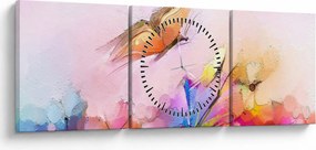 Tablou - Fluture asupra florilor, abstracție (cu ceas) (90x30 cm)
