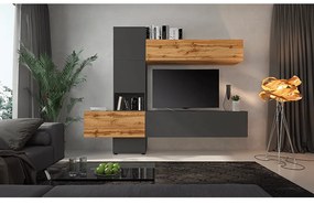 Mobilier living, gri maro lavă foarte mat/stejar wotan, BRISTOL