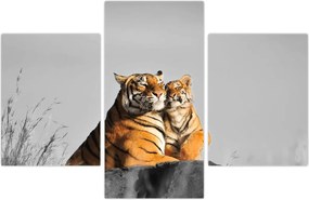 Tablou - Tigroaica cu pui, versiunea alb-negru (90x60 cm)