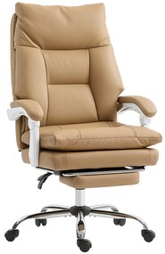HOMCOM Scaun de Birou Ergonomic cu Suport Lombar, Brate Pliabile, Suport pentru Picior Maro Deschis | Aosom Romania