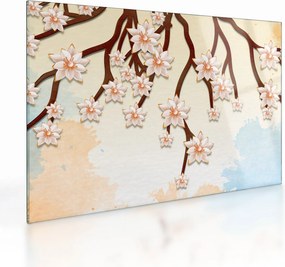 Tablou pe sticlă - Flori colorate pe ramuri (70x50 cm)