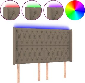 vidaXL Tăblie de pat cu LED, gri taupe, 147x16x118/128 cm, textil