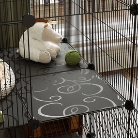 PawHut Țarc Modular pentru Animale de Companie de Talie Mică, cu 39 de Panouri și Accesorii, 140x70x105 cm, Negru | Aosom Romania