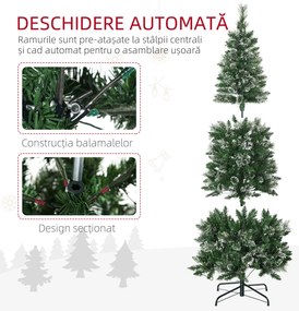 Brad de Craciun 180cm Artificial cu 240 Lumini LED si 618 Ramuri, Brad Acoperit cu Zapada Inalt si Ingust cu Postament din Otel HOMCOM | Aosom RO