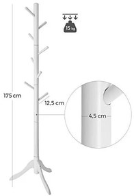 Cuier tip pom, Vasagle, 8 suporti, Alb, RCR60WT, 47 x 47 x 175 cm