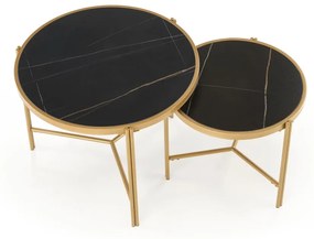 Set 2 masute de cafea Fatima marmura neagra/auriu