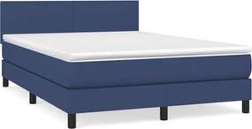 vidaXL Pat box spring cu saltea, albastru, 140x200 cm, textil