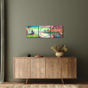 Tablou - Acuarelă, Golf într-un sat de munte (cu ceas) (90x30 cm)