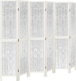 vidaXL Paravan cameră 6 panouri, alb, lemn masiv paulownia
