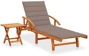 vidaXL Șezlong de grădină cu masă și pernă, lemn masiv de acacia