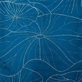 Traversa pentru masa centrală din catifea albastră cu imprimeu floral Lățime: 35 cm | Lungime: 220 cm
