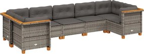 vidaXL Set canapele de grădină, 7 piese, cu perne, gri, poliratan