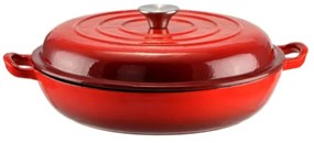 Cratiță din fontă emailată cu capac 30 cm, 2.5L – Perfect Home 14017, roșie, pentru friptură la cuptor și distribuție termică uniformă