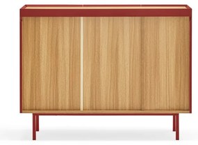 Comodă roșie joasă cu aspect de lemn de stejar 110x85 cm Arista – Teulat