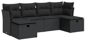 3325321 vidaXL Set mobilier de grădină cu perne, 6 piese, negru, poliratan