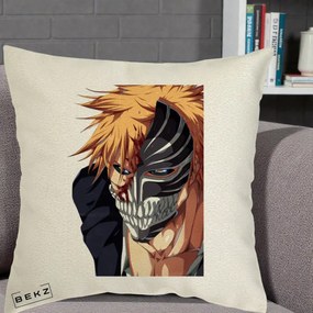 Perna Personalizata Bleach Ichigo Masca Hollow, 40x40 cm, Ecru, Husa Detasabila, Perna Inclusa, BEKZ®