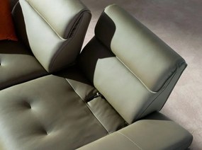 Canapea 3 locuri, tapitata cu piele naturala, spatar rabatabil Verde masliniu