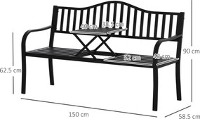 Bancă de Grădină Outsunny din Metal cu Măsuță Centrală Retractabilă, Bancă Loveseat pentru Terasă cu Șezut și Spătar cu Șipci, pentru 2–3 Persoane, Neagră | Aosom Romania