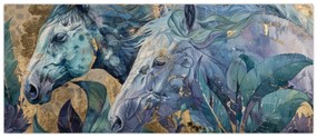 Tablou - Cai cu fundal auriu (120x50 cm)