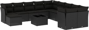 vidaXL Set canapele de grădină, 12 piese, cu perne, negru, poliratan