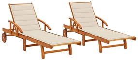 vidaXL Șezlonguri cu perne, 2 buc., lemn masiv de acacia