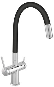 Baterie bucatarie cu pipa flexibila Ferro Filtrata compatibila cu sistem filtrare finisaj crom-negru