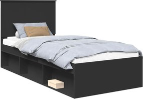 vidaXL Cadru de pat cu headboard Negru 90 x 190 cm Lemn de pin masiv