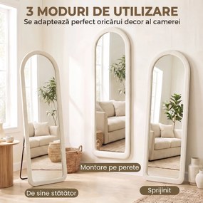 HOMCOM Oglindă  de Podea 160x60 cm, cu Arcadă, Ramă din Flanelă, Alb Crem | Aosom Romania