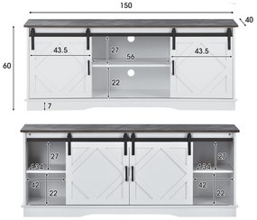Mobilier TV stil Country Modern, Alb+Maro | Aosom Romania