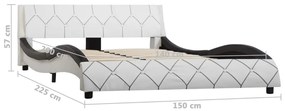 Cadru de pat, alb si negru, 140 x 200 cm, piele ecologica white and black, 140 x 200 cm