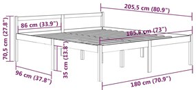 Cadru de pat Super King 6FT, alb, 180x200 cm, lemn masiv de pin Alb, 180 x 200 cm