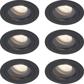 Set de 6 spoturi încastrate moderne negre, rotative și înclinabile IP44 - Chuck