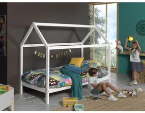Pat în formă de Căsuță, Alb, 90 x 200 cm, Pin Masiv – Dallas – Vipack