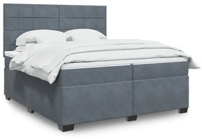 3293303 vidaXL Pat box spring cu saltea, gri închis, 200x200 cm, catifea