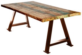 Masa dreptunghiulara cu blat din lemn reciclat Tables&amp;Co 180x100 cm multicolor/maro