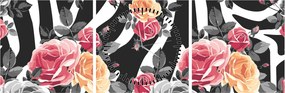 Tablou cu trandafiri înfloriți (cu ceas) (90x30 cm)