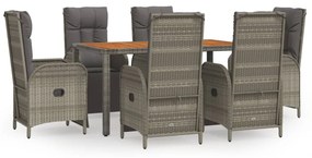 3185047 vidaXL Set mobilier de grădină cu perne, 7 piese, gri, poliratan