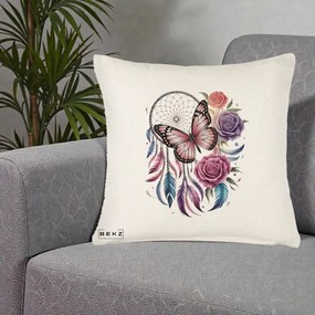Perna Personalizata Prinzator de Vise cu Fluture si Trandafiri, 40x40 cm, Crem Reliefat, Husa Detasabila, Perna Inclusa, BEKZ®