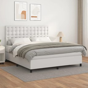 3142858 vidaXL Pat box spring cu saltea, alb, 180x200 cm, piele ecologică