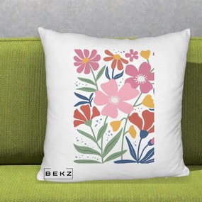 Perna Decorativa Flori Grafice Roz si Terracotta, 40x40 cm, Alb Pufos, Husa Detasabila, Perna Inclusa, BEKZ®