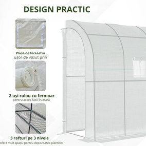 Outsunny 7' x 3' x 7' Outdoor Walk-In Greenhouse, Plant Nursery with Roll-up Windows, PE Cover, and 3 Wire Shelves, White | Aosom Romania