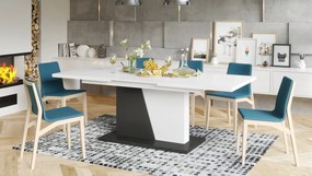 NOBLE NOIR  Alb mat/Antracite (Gri închis) - MASĂ EXTENSIBILĂ până la 218 cm, pentru 8, 10 persoane.