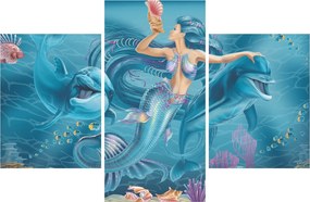 Tablou - Sirenă cu delfini (90x60 cm)