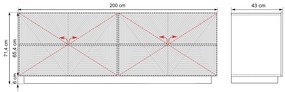 Comodă Asha 200 cm cu față canelată - negru mat