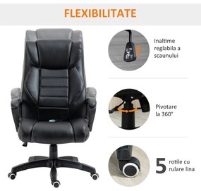 Vinsetto Fotoliu de Birou pentru Masaj și Ergonomic, Design Directorial, Piele Ecologică Neagră, 6 Puncte de Masaj | Aosom Romania