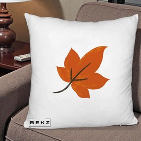 Perna Decorativa Frunza de Toamna Portocalie, 40x40 cm, Alb Pufos, Husa Detasabila, Perna Inclusa, BEKZ®